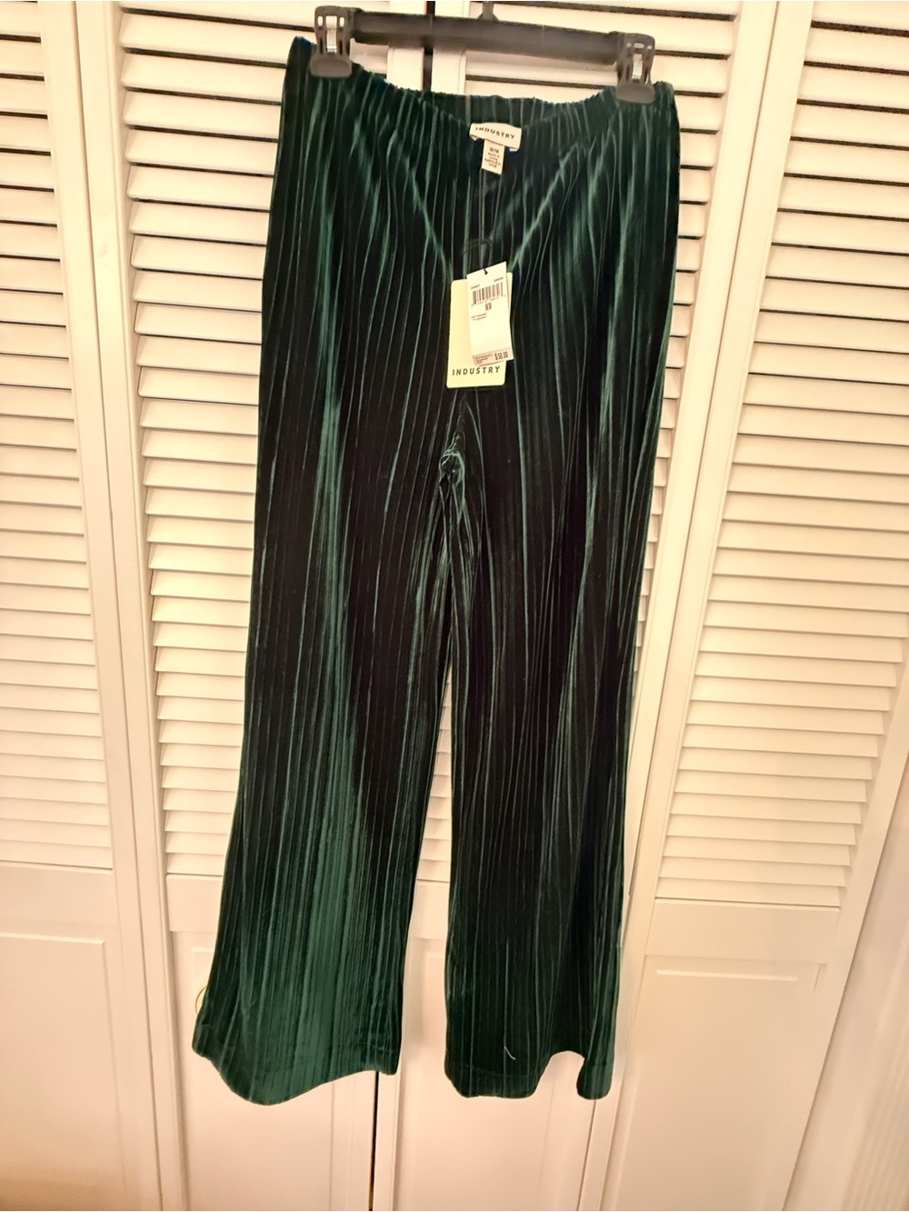 Emerald Green  Industry brand pleated velvet wide-leg pants Size M